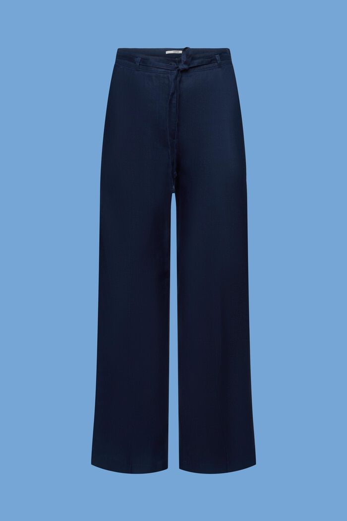 Spodnie z lnu z szerokimi nogawkami, NAVY, detail image number 6