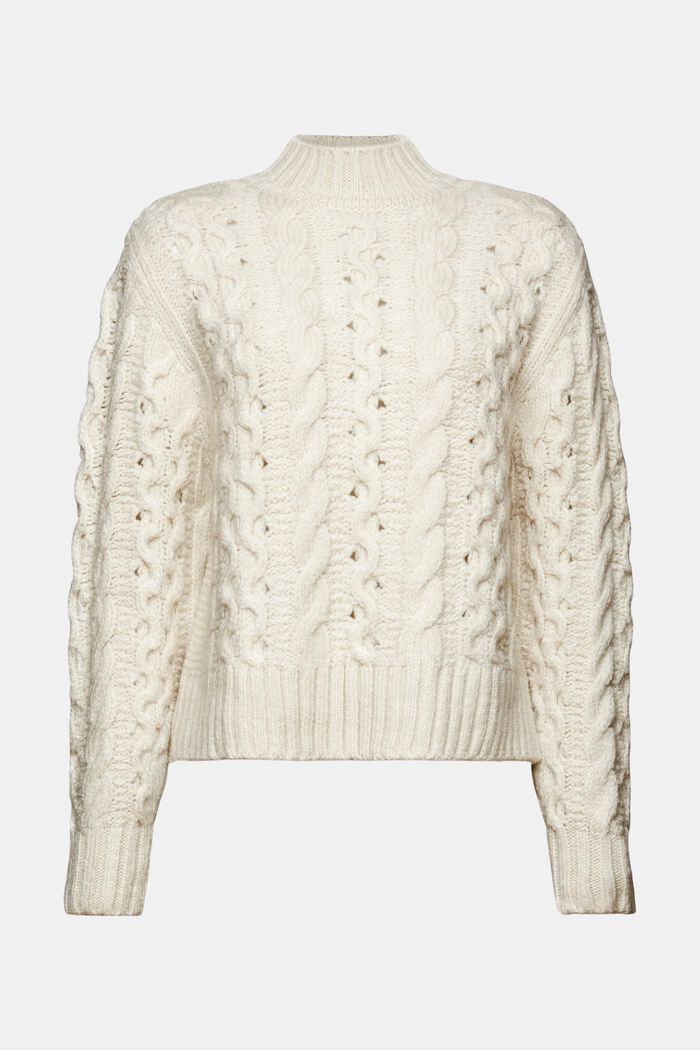 Sweter z mieszanki z wełną z warkoczowym wzorem, ICE, detail image number 7