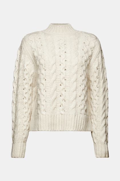 Sweter z mieszanki z wełną z warkoczowym wzorem