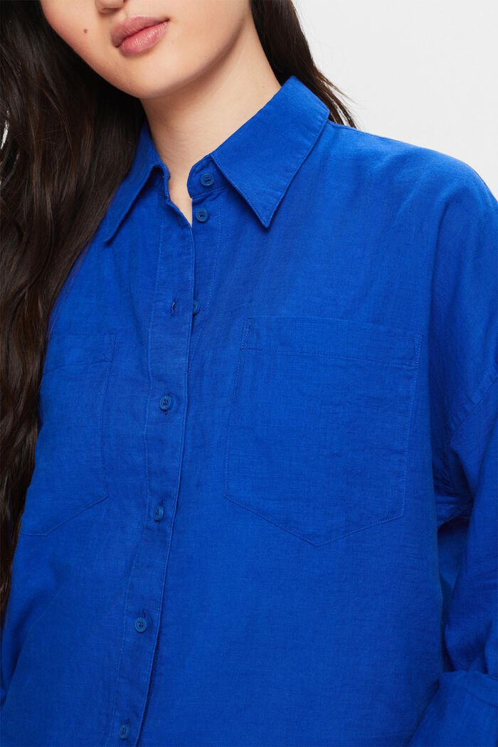 Bluzka koszulowa z lnu i bawełny, BRIGHT BLUE, detail image number 3