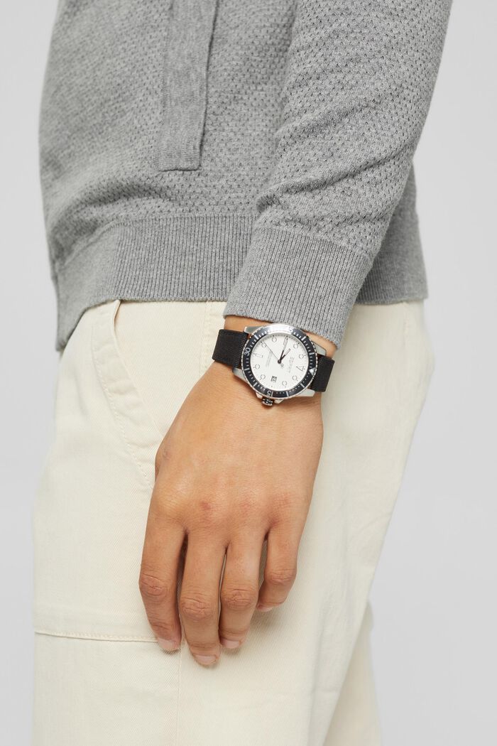 Zegarek ze stali szlachetnej z paskiem z materiału tekstylnego, BLACK, detail image number 2