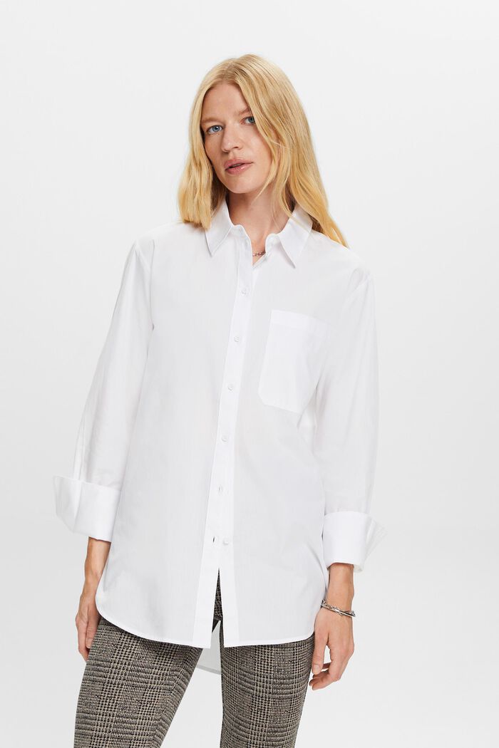 Bluzka koszulowa o luźnym kroju, 100% bawełny, WHITE, detail image number 0