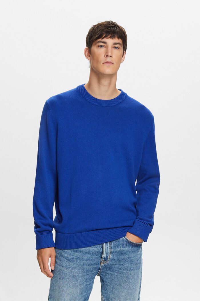 Sweter z okrągłym dekoltem z bawełny, BRIGHT BLUE, detail image number 2