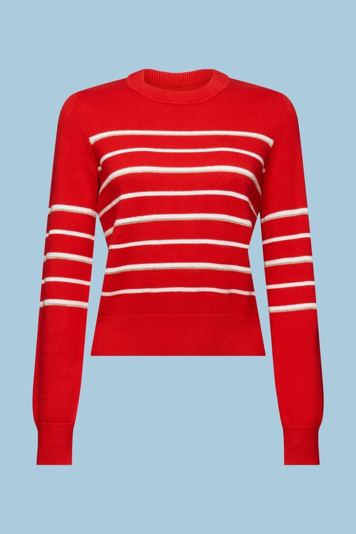 Sweter z dzianiny w paski z kaszmirem, RED, detail image number 6