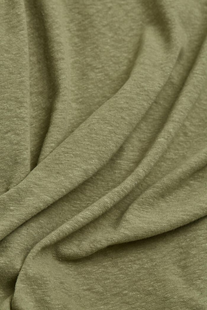 T-shirt z mieszanki bawełny i lnu, LIGHT KHAKI, detail image number 4