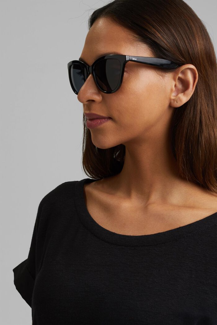 Harmonijne okulary przeciwsłoneczne typu kocie oko, BLACK, detail image number 3