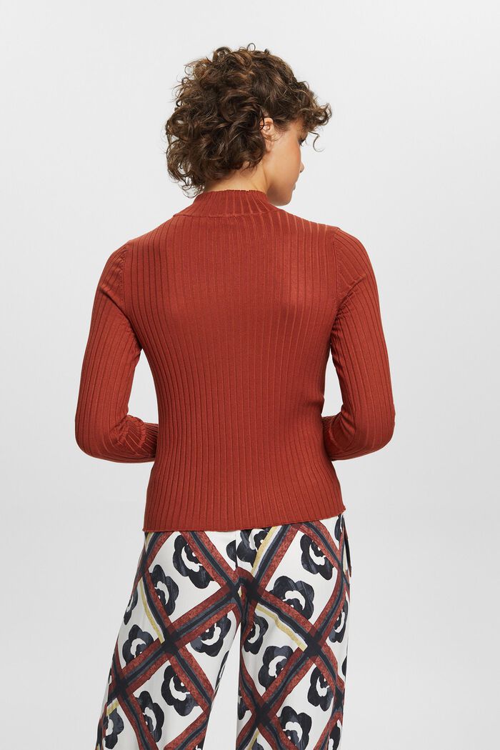 Sweter w paski z prążkowanej dzianiny, RUST BROWN, detail image number 4