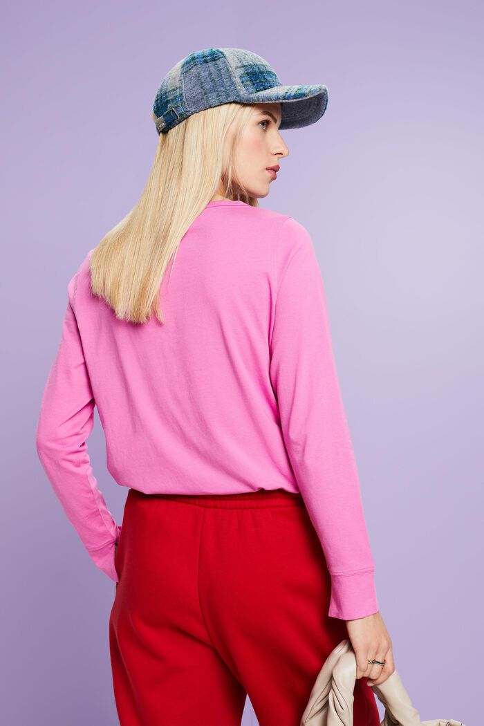 Bawełniany top henley, NEW PINK FUCHSIA, detail image number 3