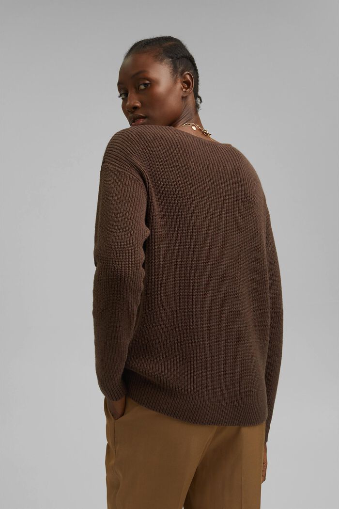 Z wełną/kaszmirem: sweter z bawełny ekologicznej, DARK BROWN, detail image number 3
