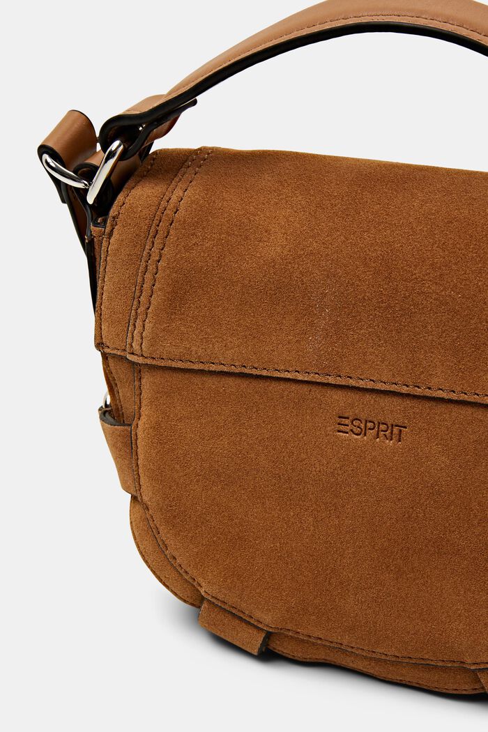 Zamszowa torebka typu saddle bag z ozdobnymi paskami, RUST BROWN, detail image number 1