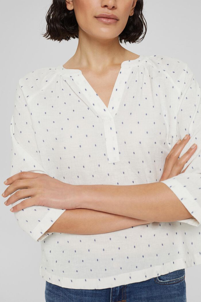 Wzorzysta bluzka z dekoltem kielichowym, OFF WHITE, detail image number 0