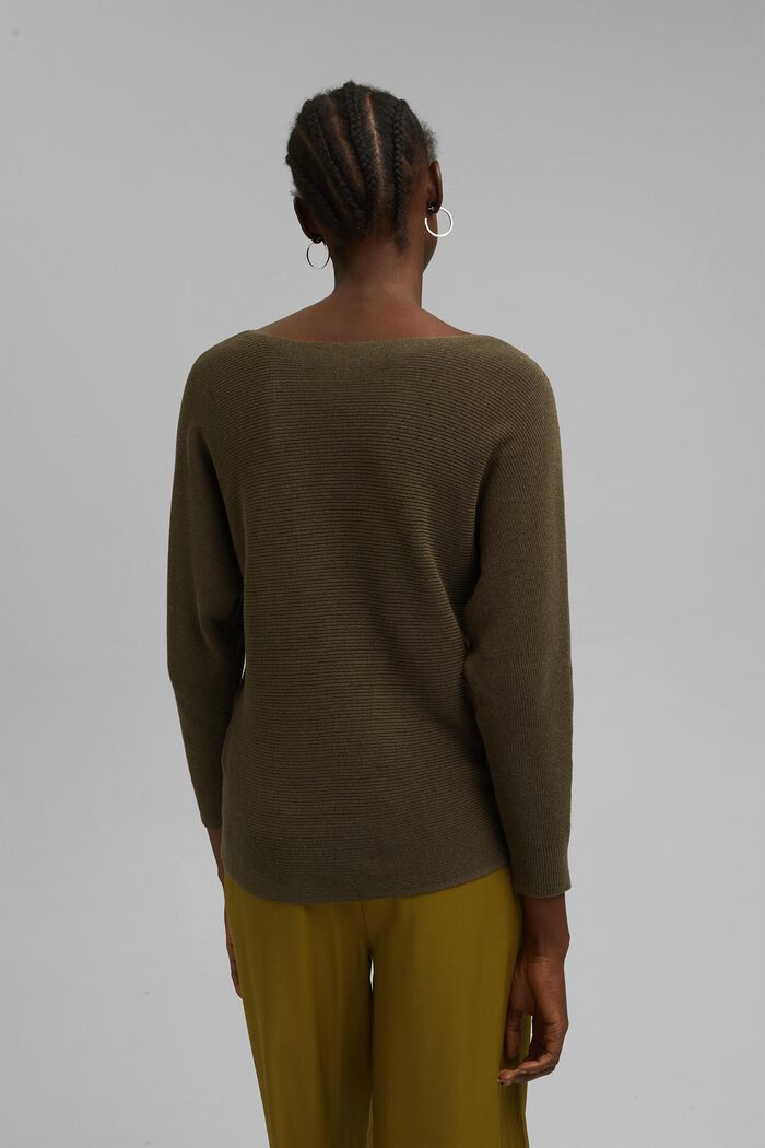Sweter z łódkowym dekoltem, z bawełny organicznej/TENCELU™, DARK KHAKI, detail image number 3