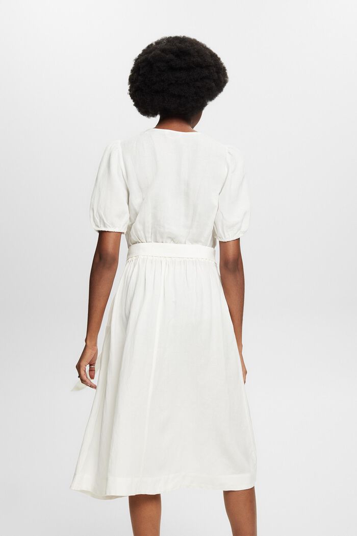 Sukienka midi z bufiastymi rękawami i paskiem, OFF WHITE, detail image number 2