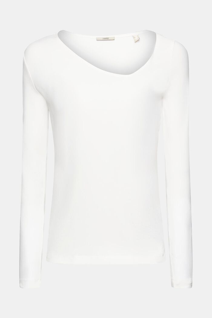 Koszulka z długim rękawem i asymetrycznym dekoltem, OFF WHITE, detail image number 5