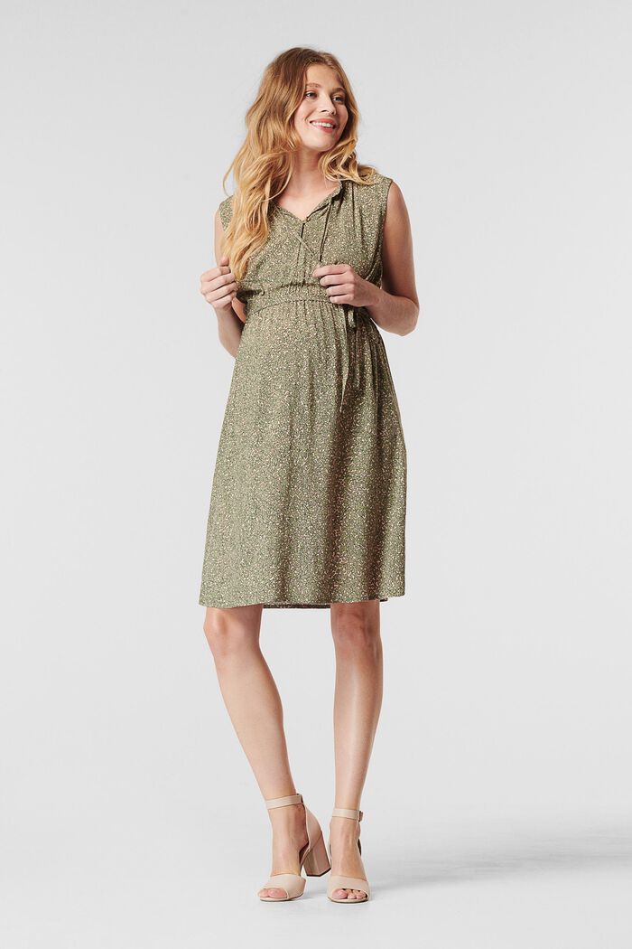 Wzorzysta sukienka z funkcją karmienia, LENZING™ ECOVERO™, REAL OLIVE, detail image number 0