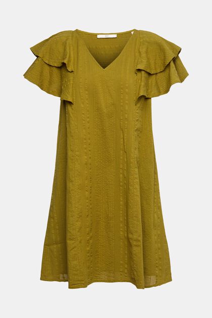 Sukienka z fakturowanej bawełny, OLIVE, overview