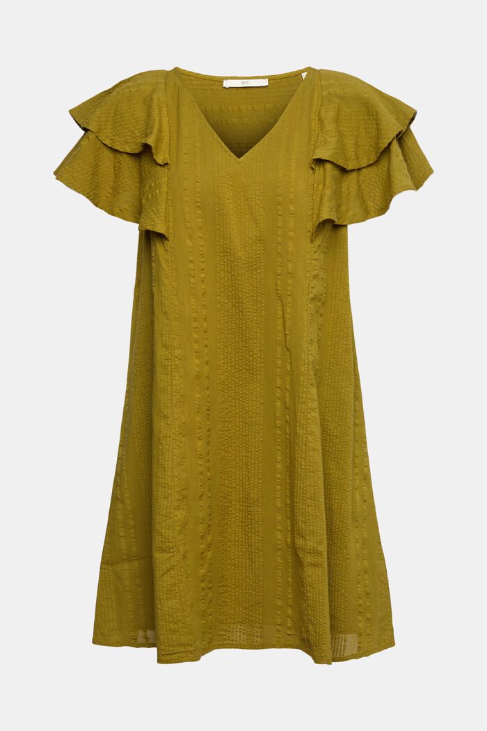 Sukienka z fakturowanej bawełny, OLIVE, detail image number 6