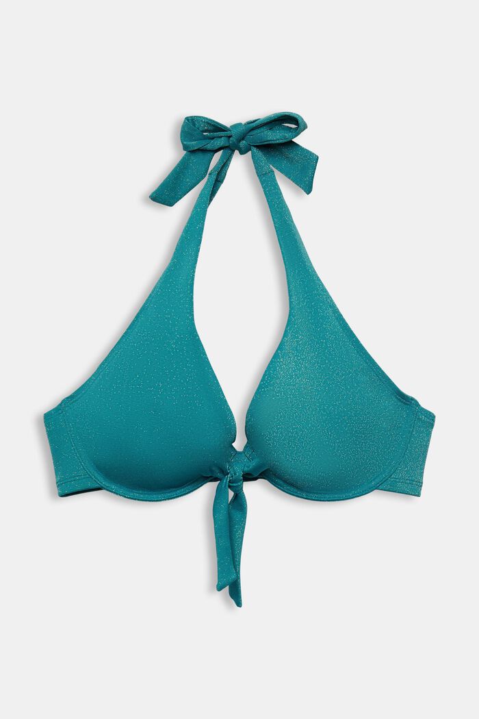 Błyszcząca góra od bikini z wiązaniem na szyi, duże rozmiary, TEAL BLUE, detail image number 0