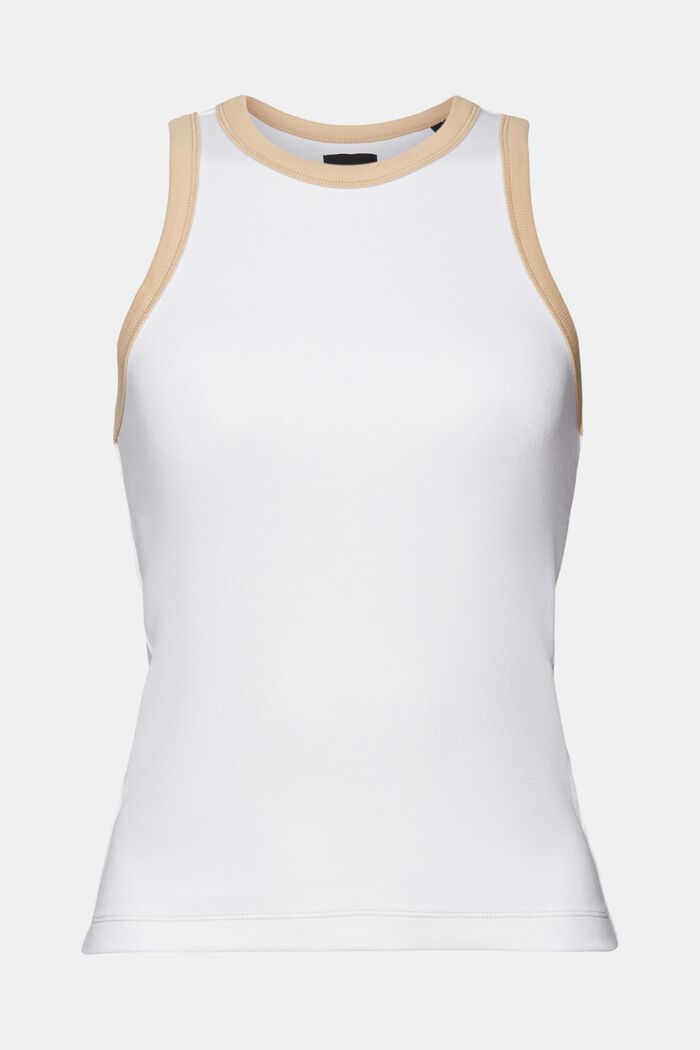 Top na cienkich ramiączkach z prążkowanego dżerseju, elastyczna bawełna, WHITE, detail image number 6