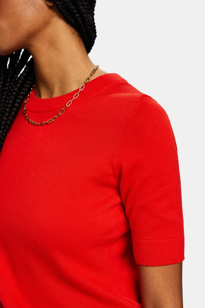 Sweter z krótkim rękawem i okrągłym dekoltem, RED, detail image number 3