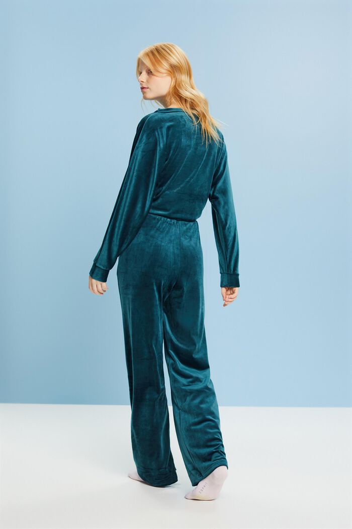 Aksamitne spodnie typu loungewear, PETROL BLUE, detail image number 2