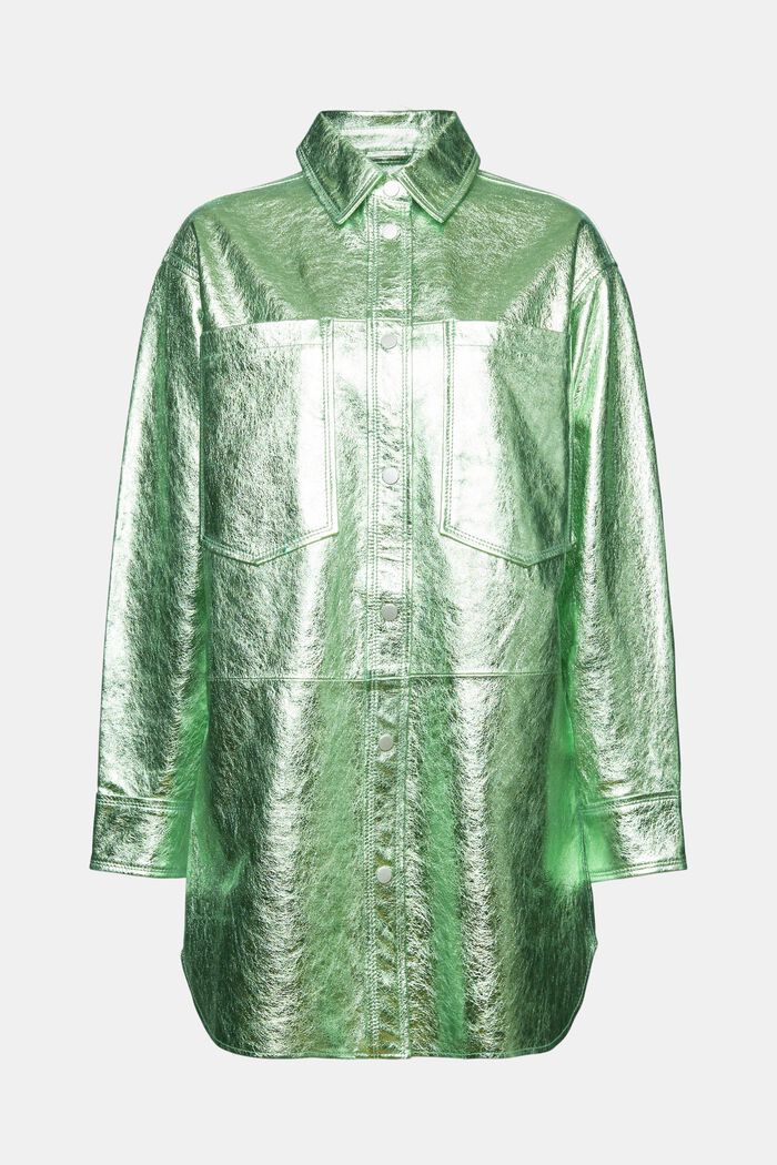 Powlekana metaliczna skórzana kurtka koszulowa, LIGHT AQUA GREEN, detail image number 7