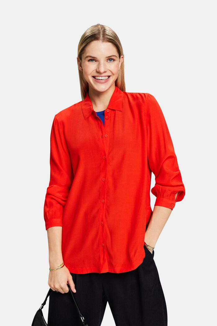 Koszulowa bluzka z krepy, RED, detail image number 0