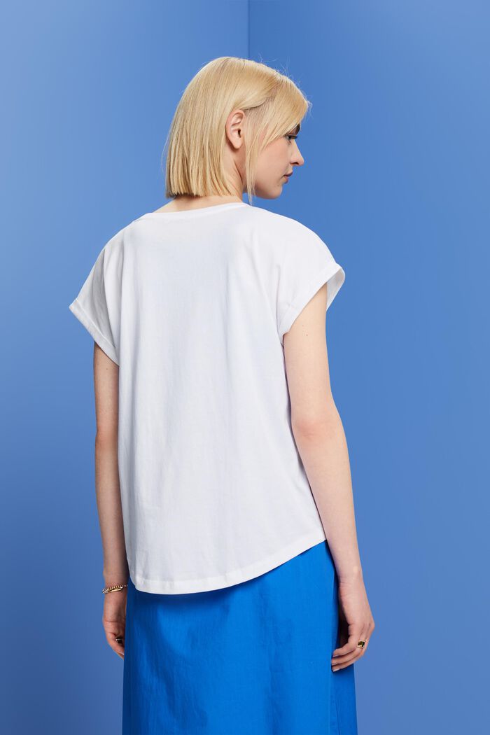 T-shirt z małym nadrukiem, 100% bawełna, WHITE, detail image number 3