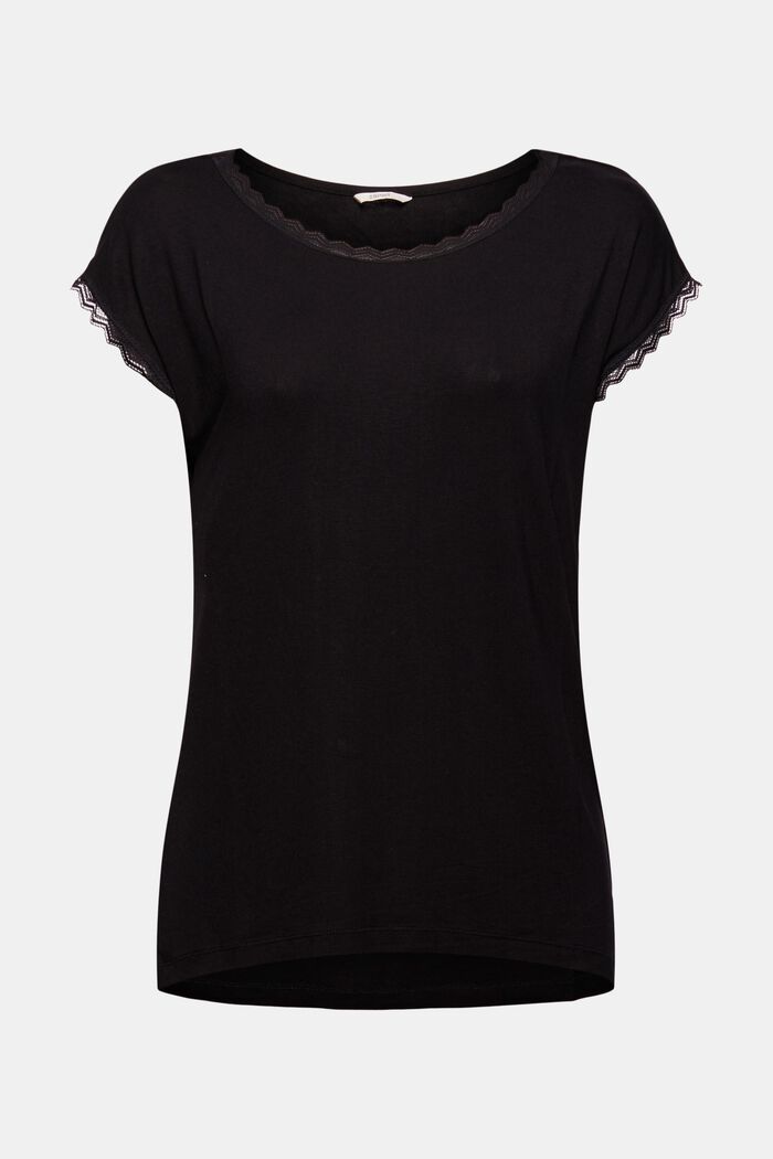 Piżamowa koszulka z koronką, LENZING™ ECOVERO™, BLACK, detail image number 5