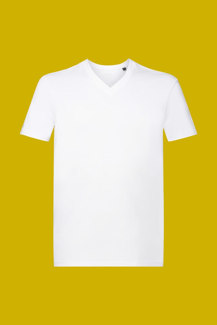 T-shirt z dekoltem w serek, bawełna pima, WHITE, detail image number 6