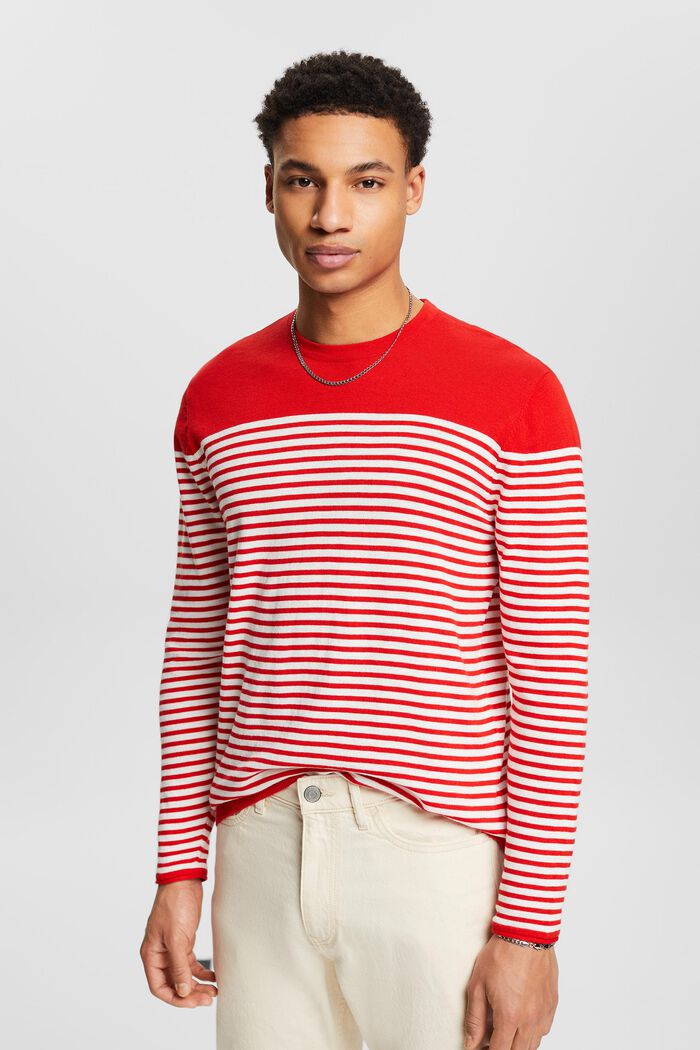 Sweter z bawełny w paski, RED, detail image number 0