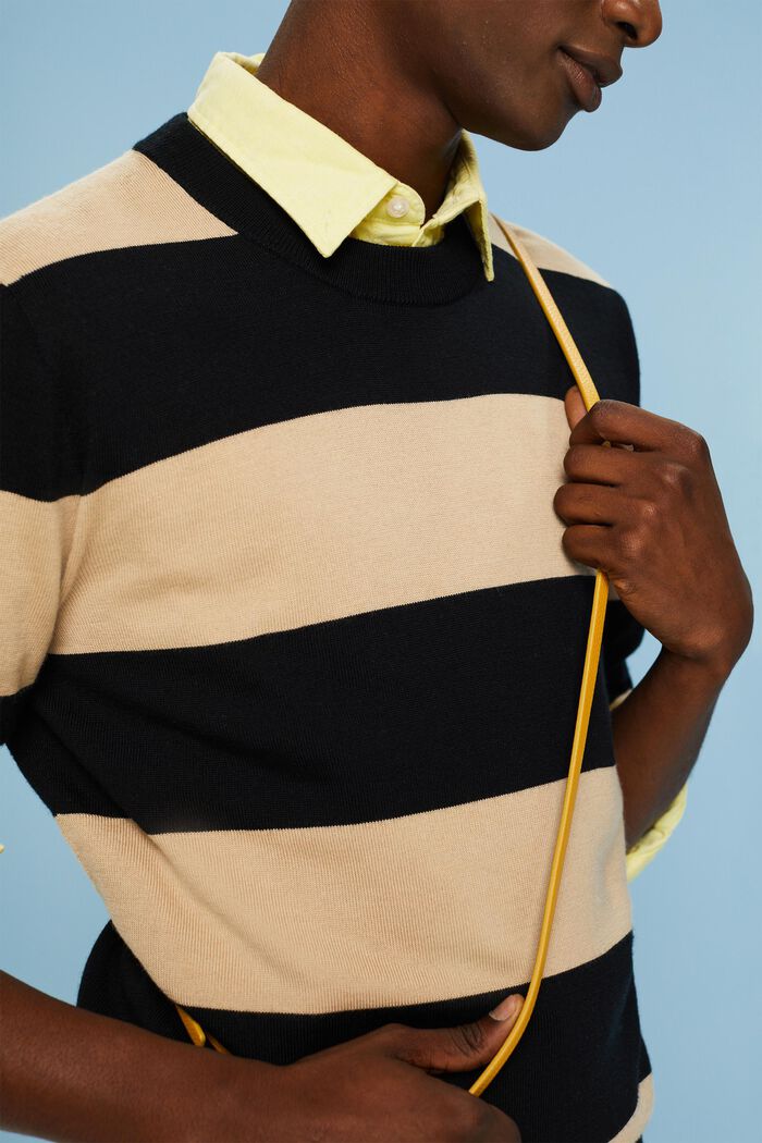 Wełniany bezszwowy sweter w paski, BEIGE, detail image number 3