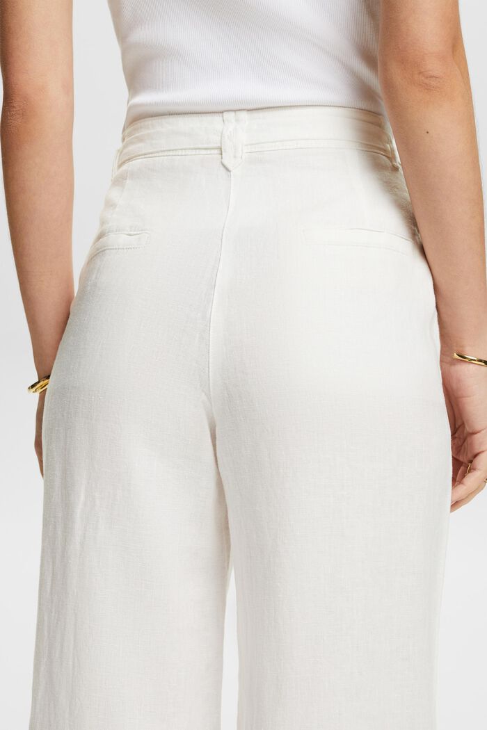 Lniane spodnie z szerokimi nogawkami i paskiem, OFF WHITE, detail image number 4