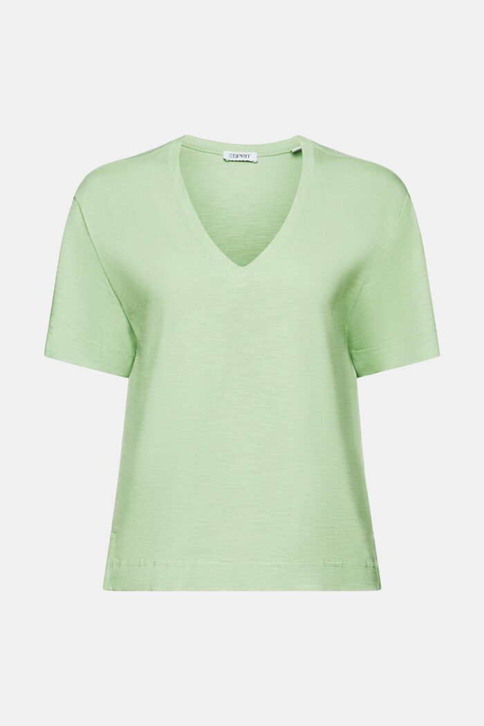 T-shirt melanżowy z dekoltem w serek, LIGHT GREEN, detail image number 6
