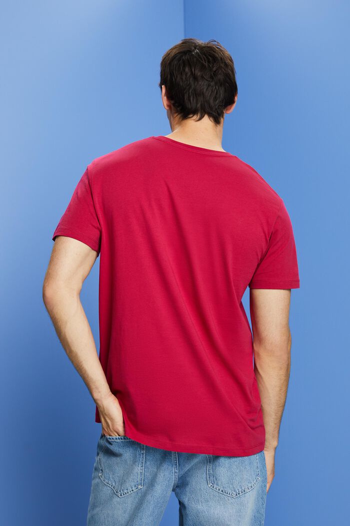 T-shirt ze zrównoważonej bawełny z kieszonką na piersi, DARK PINK, detail image number 3