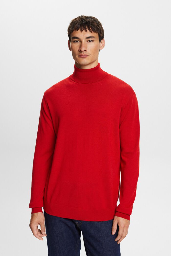 Sweter z półgolfem z wełny merynosowej, DARK RED, detail image number 1