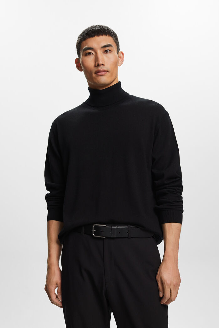 Sweter z półgolfem z wełny merynosowej, BLACK, detail image number 0