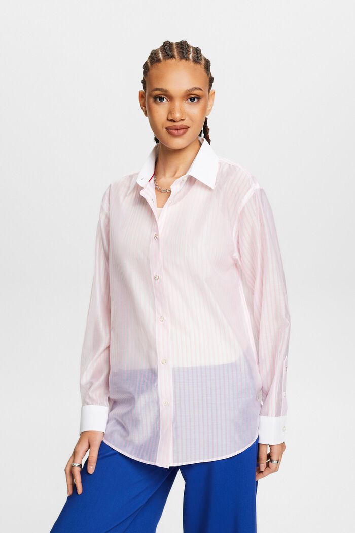 Koszula z półprzejrzystym wzorem w paski, PASTEL PINK, detail image number 0
