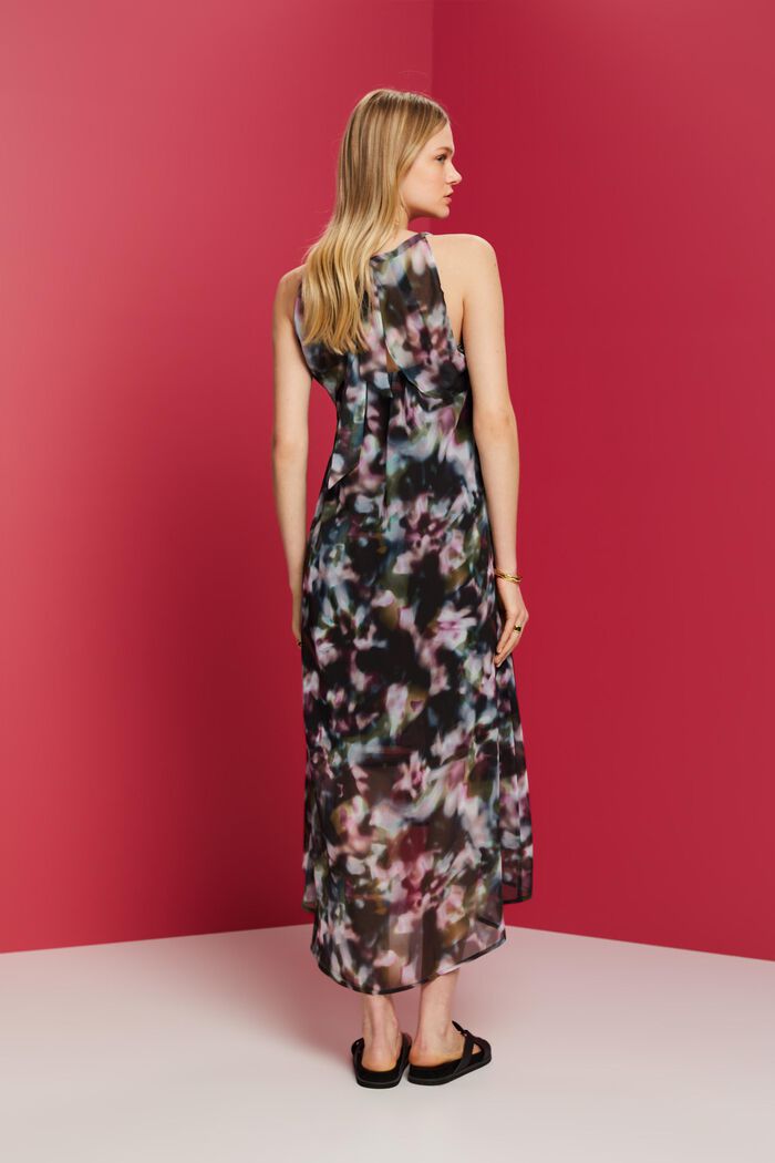 Z recyklingu: wzorzysta sukienka midi z szyfonu, BLACK, detail image number 3