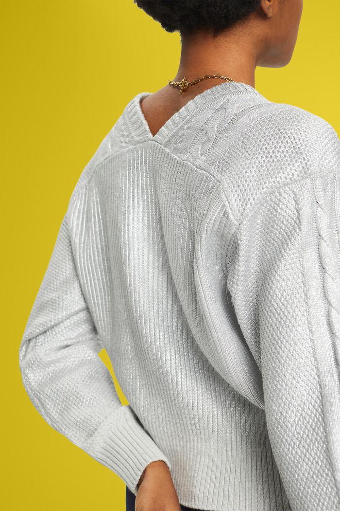 Metaliczny sweter w warkocze, SILVER, detail image number 2