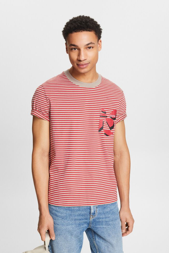 T-shirt w paski z bawełnianego dżerseju, DARK RED, detail image number 0