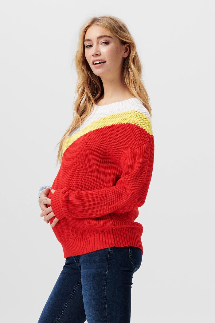 Sweter w szerokie pasy, bawełna organiczna, RED, detail image number 2