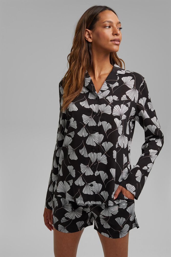 Piżama z nadrukiem w liście miłorzębu, LENZING™ ECOVERO™