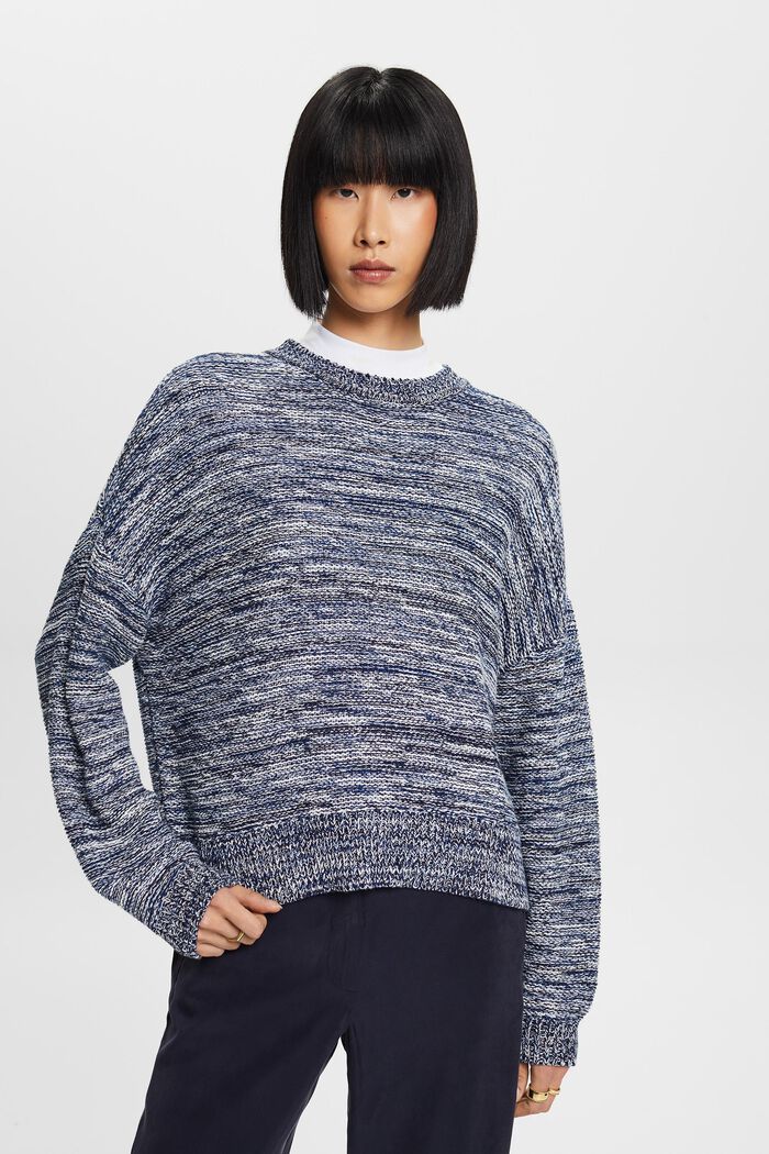 Sweter z okrągłym dekoltem, mieszanka z bawełną, NAVY, detail image number 0