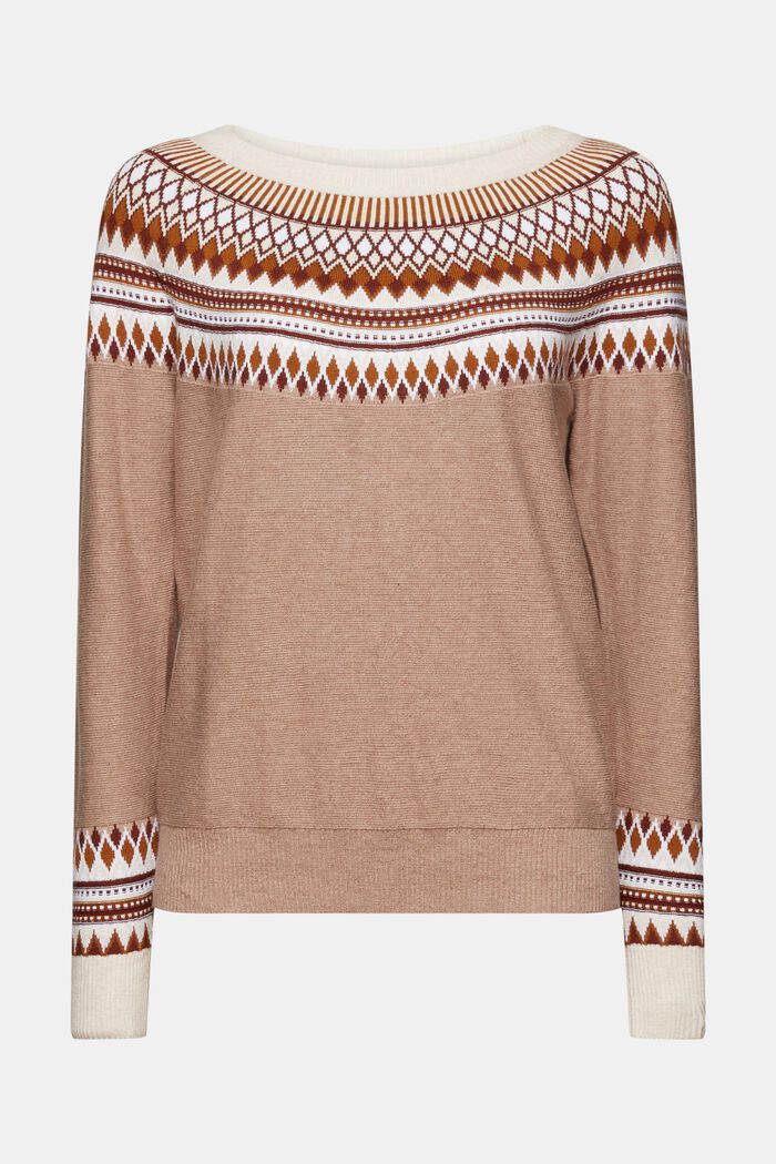 Żakardowy sweter z bawełny, LIGHT TAUPE, detail image number 6