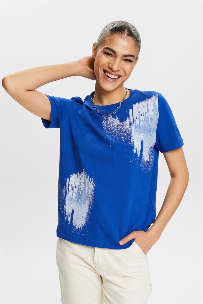 Bawełniany T-shirt z graficznym nadrukiem, BRIGHT BLUE, detail image number 4