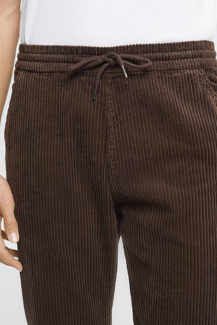 Sztruksowe spodnie w stylu joggersów, DARK BROWN, detail image number 0
