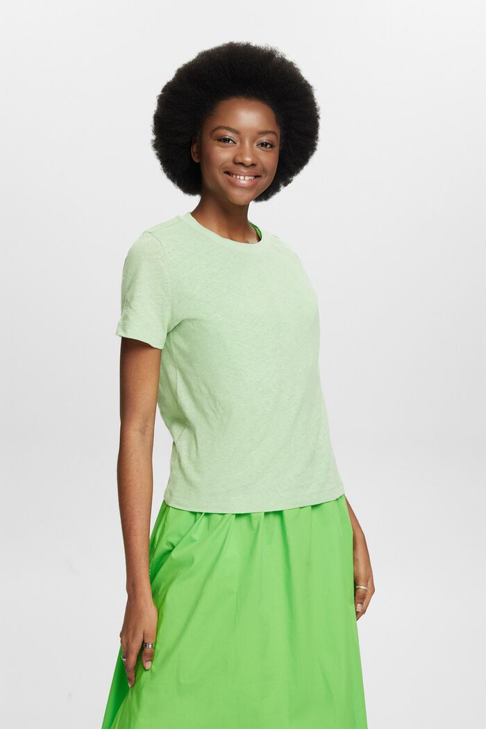 T-shirt z bawełny i lnu, LIGHT GREEN, detail image number 4