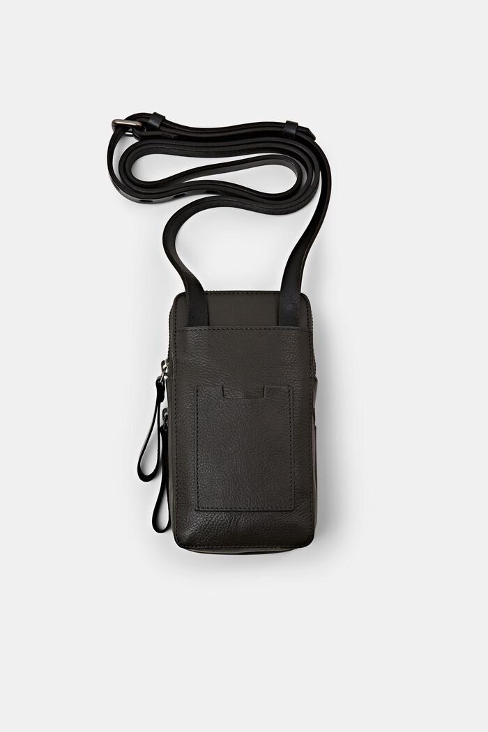 Skórzana torebka na telefon do noszenia na ukos, DARK GREY, detail image number 2