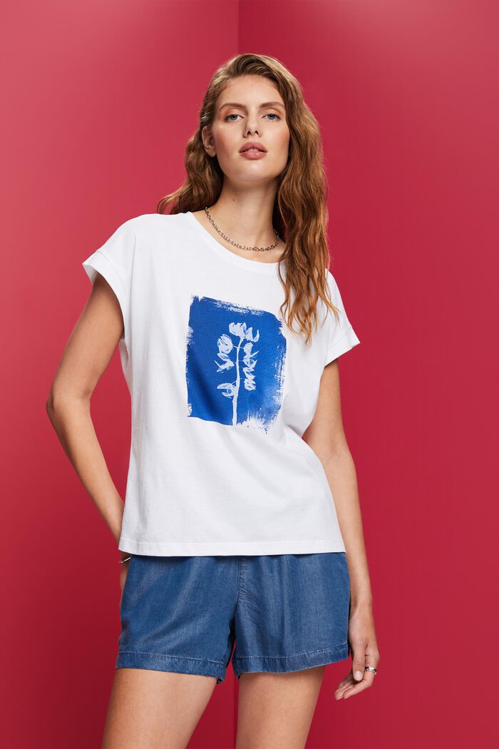 T-shirt z nadrukiem z przodu, 100% bawełna, WHITE, detail image number 0